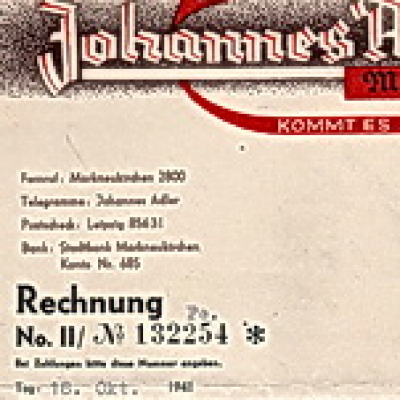 Rechnung 1941 Adler, Johannes